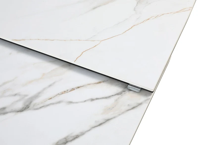 Tavolo da pranzo allungabile in metallo beige con piano in ceramica bianca DUBAI