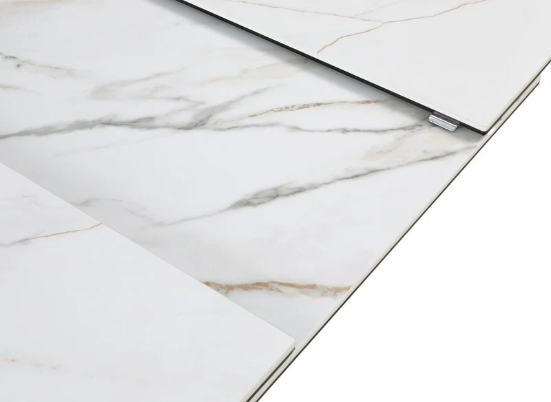 Tavolo da pranzo allungabile in metallo beige con piano in ceramica bianca DUBAI