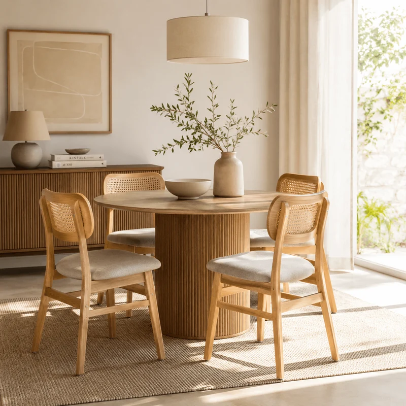 Pack 4 Silla de comedor nórdica madera y ratán Nantes