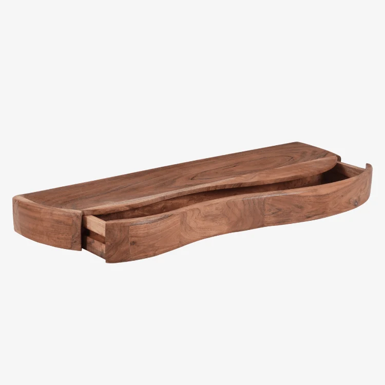 Consola flotante Nuba de madera maciza de acacia con cajón curvo 90 × 25 × 8 cm