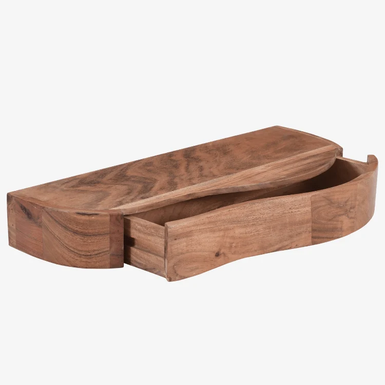 Mesilla flotante Nuba de madera maciza de acacia con cajón curvo 60 × 25 × 8 cm