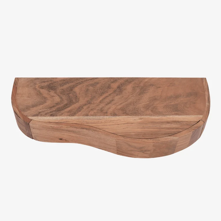 Mesilla flotante Nuba de madera maciza de acacia con cajón curvo 60 × 25 × 8 cm