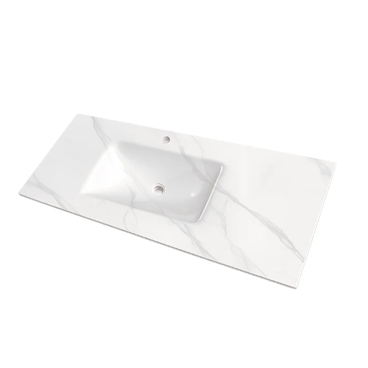 Mueble de baño suspendido KENTO 120 con espejo LED y lavabo Calacatta