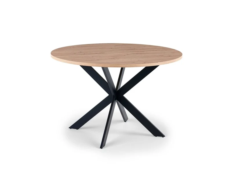 Tavolo da pranzo rotondo effetto legno piano gambe in metallo nero SINAYA
