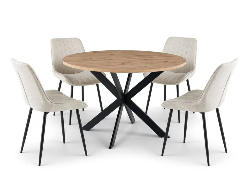 Tavolo da pranzo rotondo effetto legno piano gambe in metallo nero SINAYA