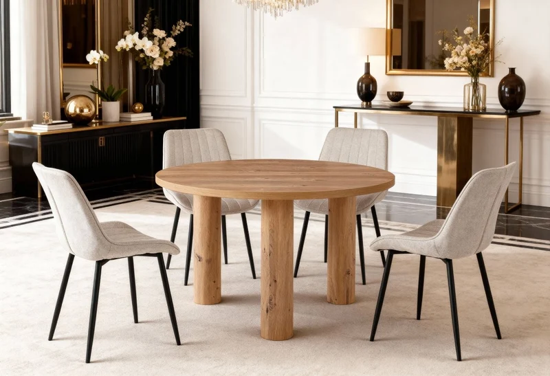 Tavolo da pranzo rotondo effetto legno LORINA