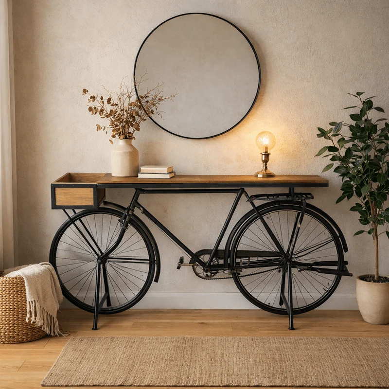 Mesa Bicicleta Vintage Consola Industrial de Madera y Metal