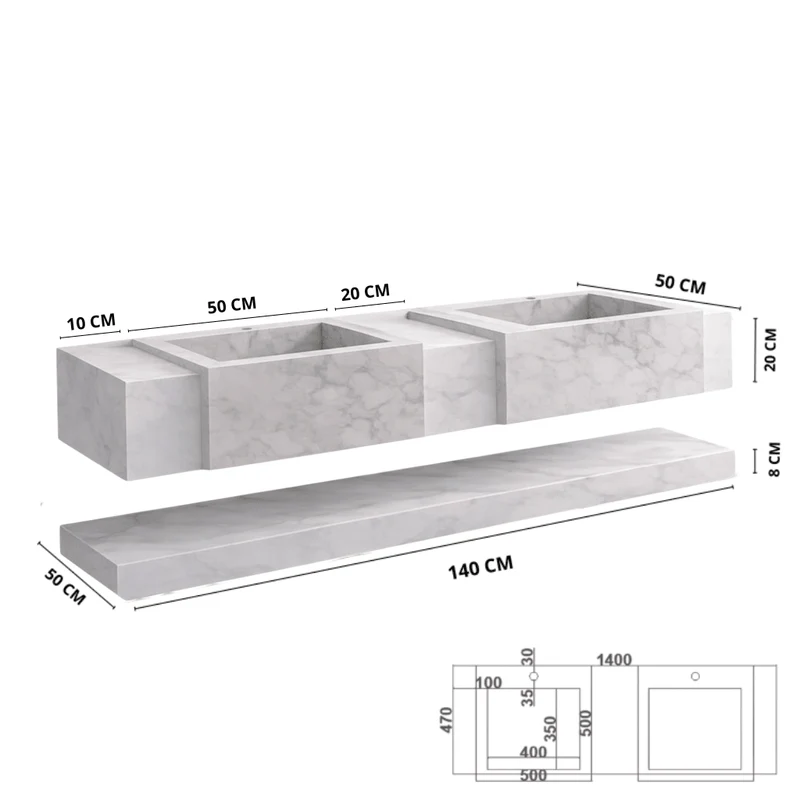 Lavabo Atlas piedra sinterizada con espejo LED · Conjunto suspendido de baño