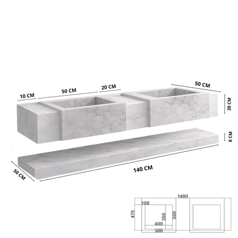 Lavabo Atlas piedra sinterizada con espejo LED · Conjunto suspendido de baño