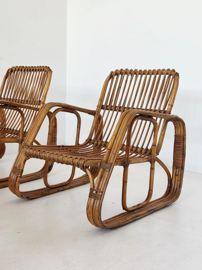 Salottino in rattan originale anni ’60 – 4 poltroncine + tavolino