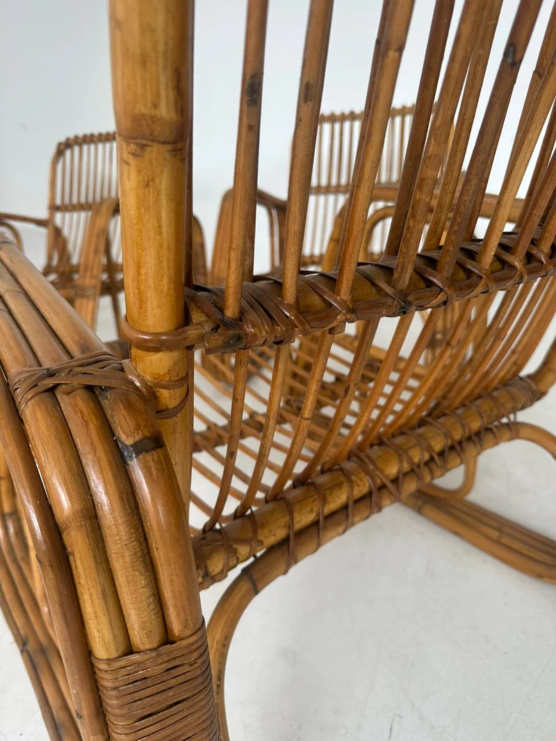 Salottino in rattan originale anni ’60 – 4 poltroncine + tavolino
