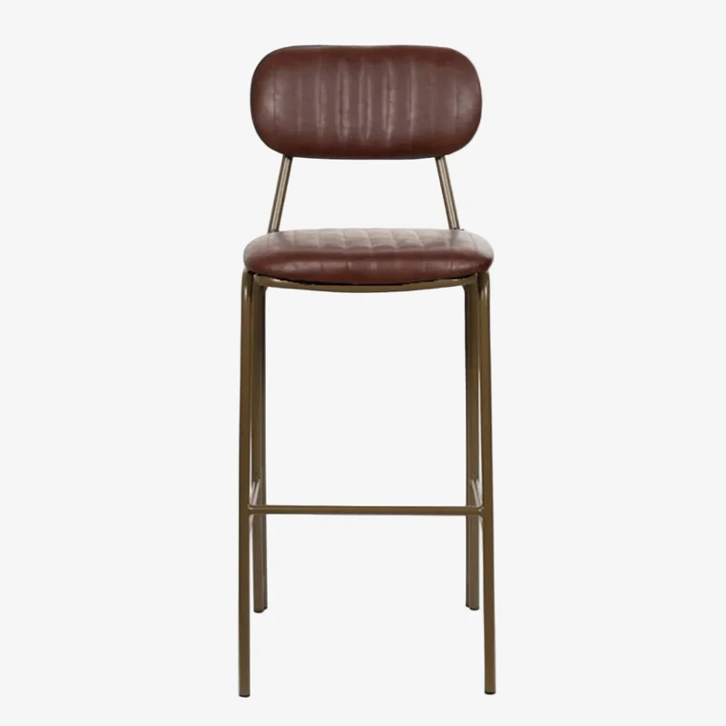 Taburete de bar vintage acero dorado y semi piel marrón Jerald H75