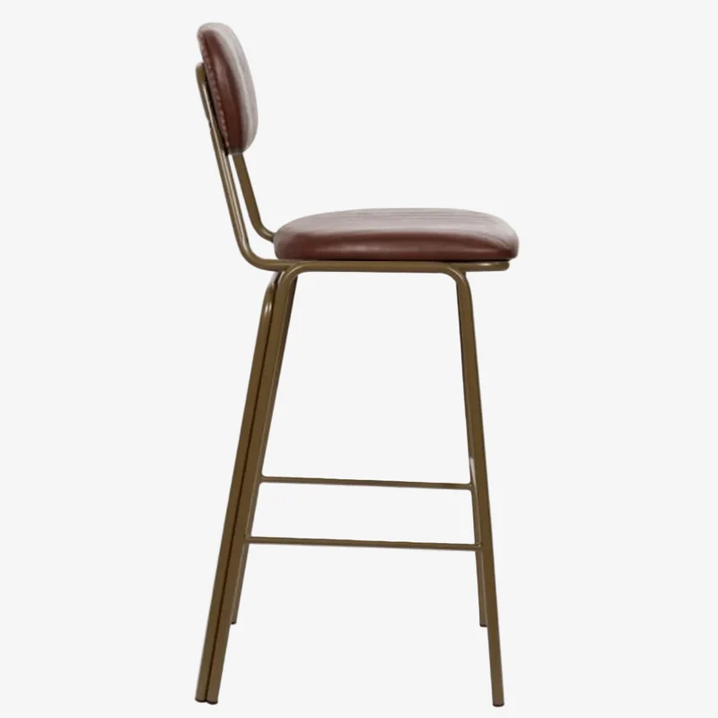 Taburete de bar vintage acero dorado y semi piel marrón Jerald H75