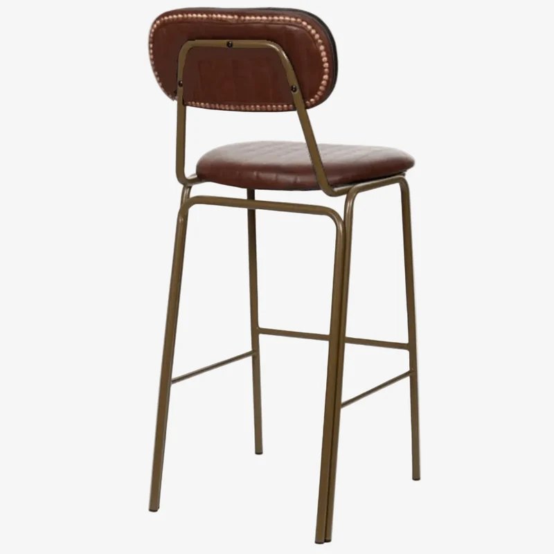 Taburete de bar vintage acero dorado y semi piel marrón Jerald H75