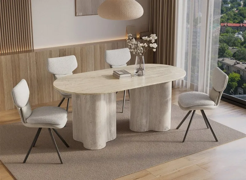 Tavolo da pranzo in marmo composito beige gambe forma organica 6 persone VANINA