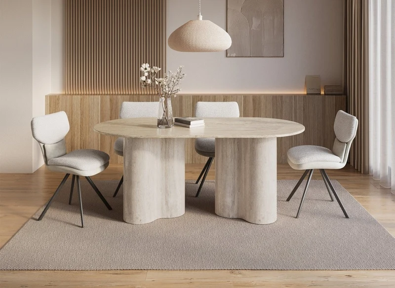 Tavolo da pranzo in marmo composito beige gambe forma organica 6 persone VANINA