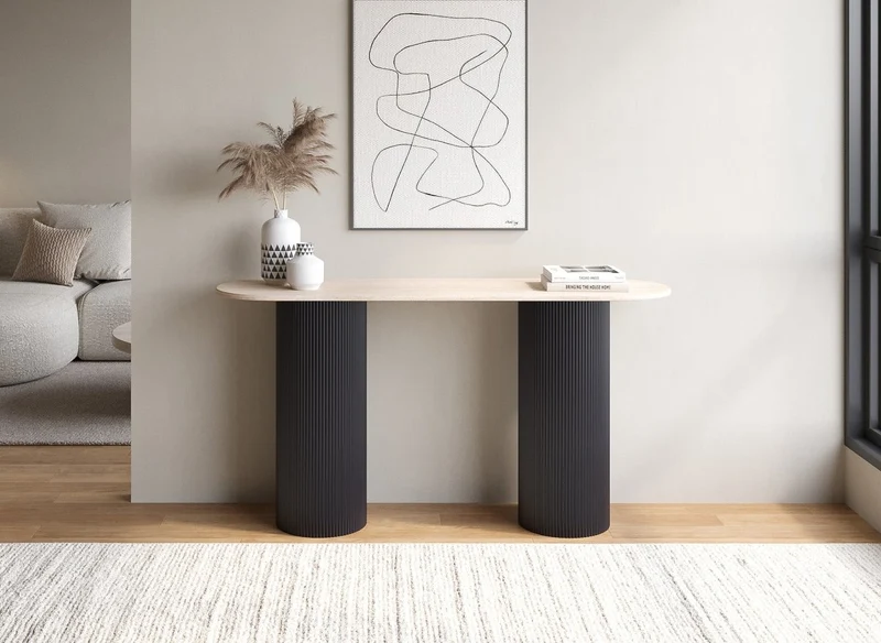 Consolle in marmo composito beige con piedini neri DHARA BLACK