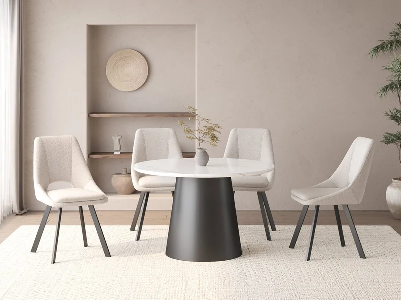 Tavolo da pranzo rotondo con piano effetto marmo bianco per 4 persone AUBREY