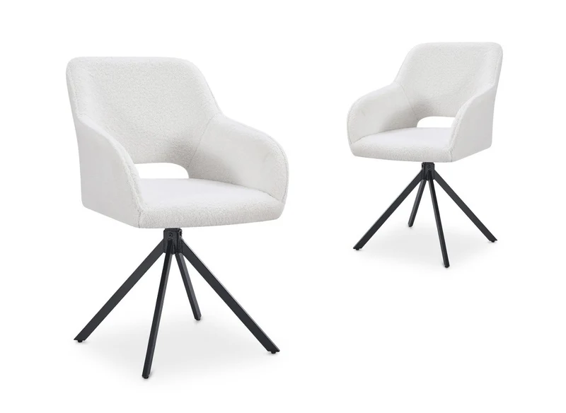 Set di 2 sedie girevoli di design in tessuto French terry bianco ecrù CIEL