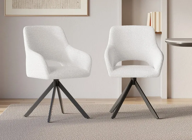 Set di 2 sedie girevoli di design in tessuto French terry bianco ecrù CIEL