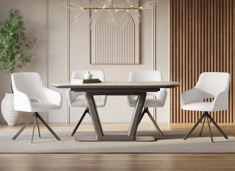 Set di 2 sedie girevoli di design in tessuto French terry bianco ecrù CIEL