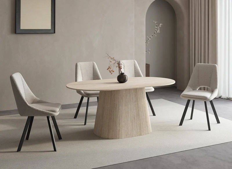Tavolo da pranzo ovale in marmo composito beige per 6 persone TIANA