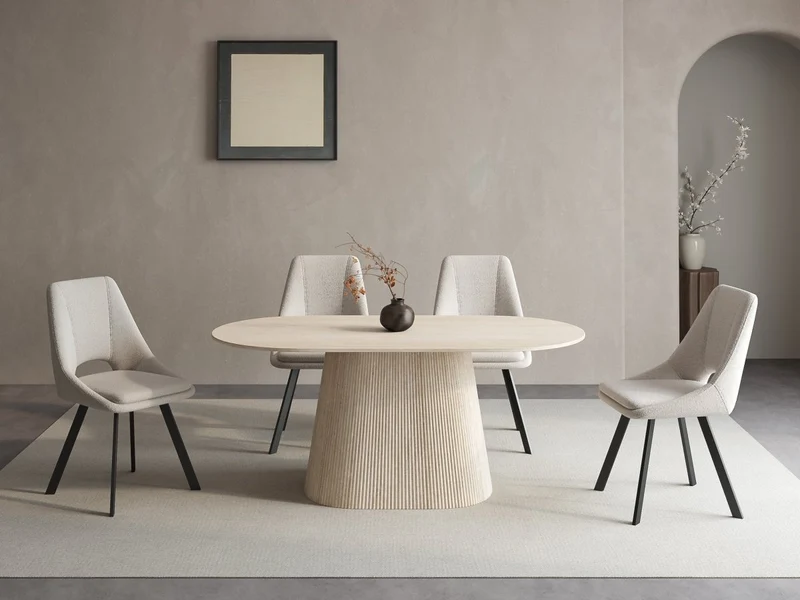 Tavolo da pranzo ovale in marmo composito beige per 6 persone TIANA