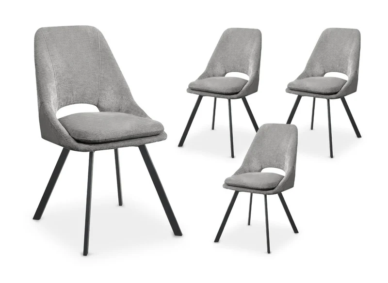 Set di 4 sedie NARCISSE in velluto strutturato grigio