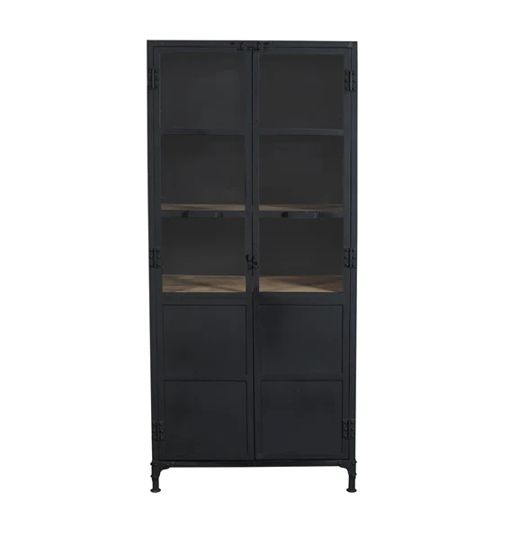 Armario vitrina industrial acero y madera Lenny negro