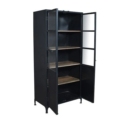 Armario vitrina industrial acero y madera Lenny negro