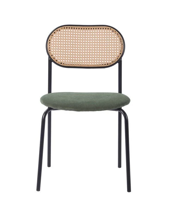Silla de comedor ratan y asiento tapizado Zaida verde