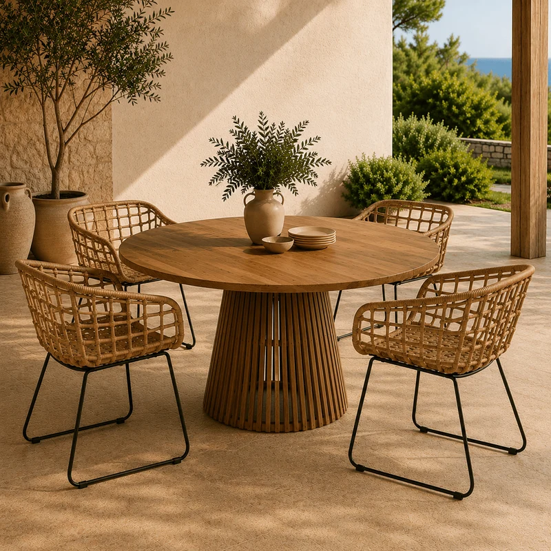 Mesa redonda de comedor 130 cm en madera de acacia maciza