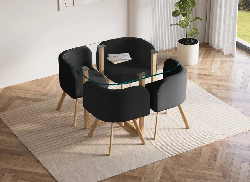 Set tavolo + 4 sedie da incasso nere FLEN