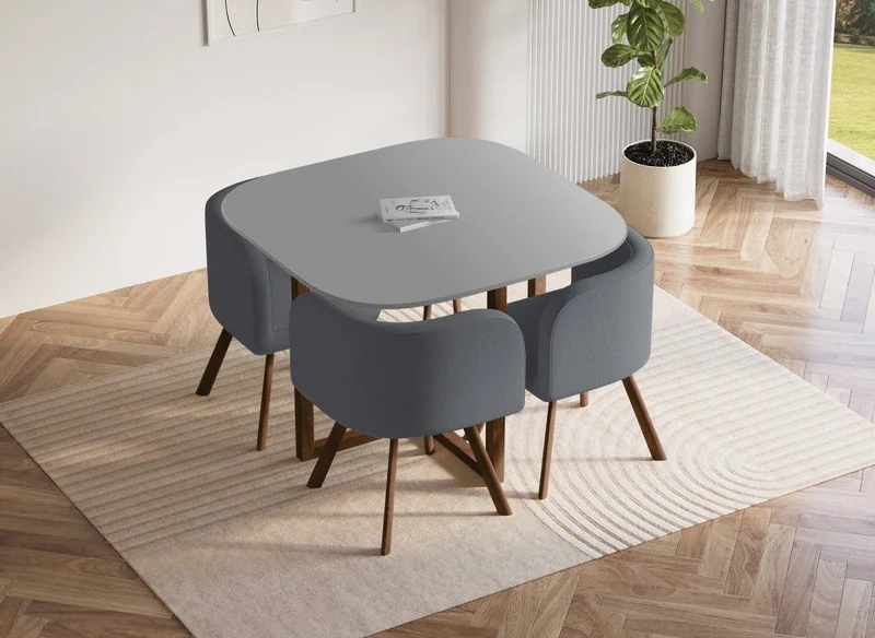 Set tavolo + 4 sedie da incasso grigie FLEN