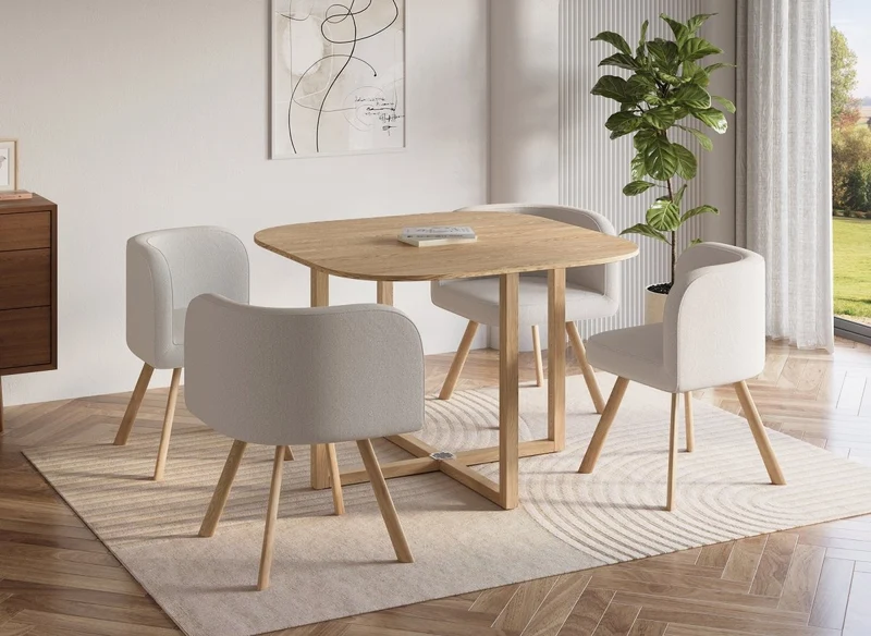 Set tavolo + 4 sedie da incasso beige FLEN