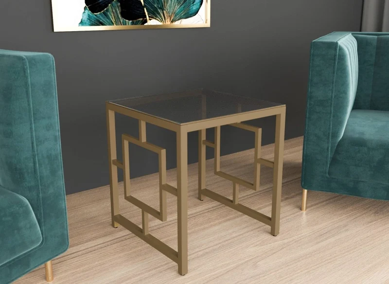 Tavolino di design in vetro nero e metallo dorato quadrato PABLO