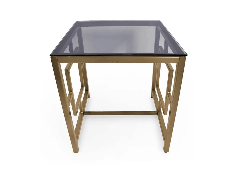 Tavolino di design in vetro nero e metallo dorato quadrato PABLO