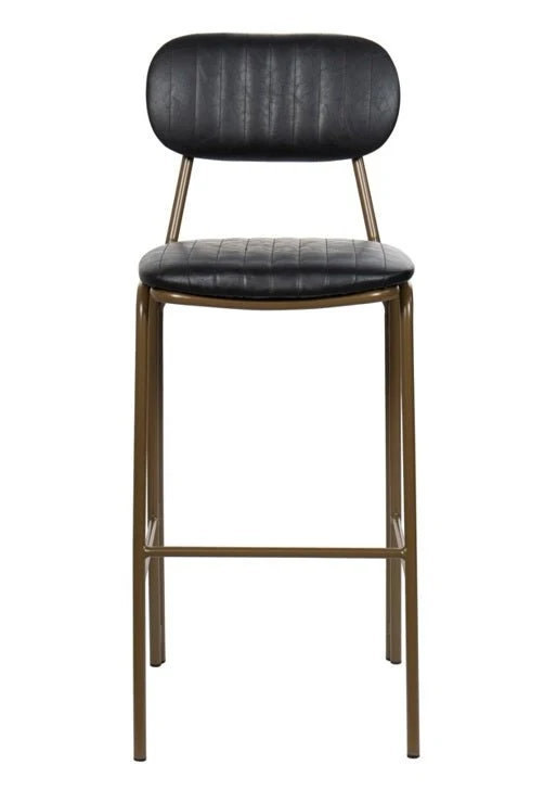 Taburete de bar vintage acero dorado y semi piel negro Jerald H75
