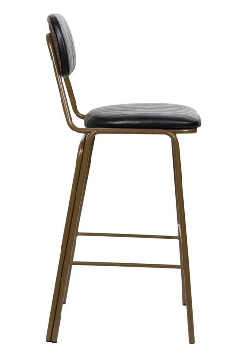 Taburete de bar vintage acero dorado y semi piel negro Jerald H75