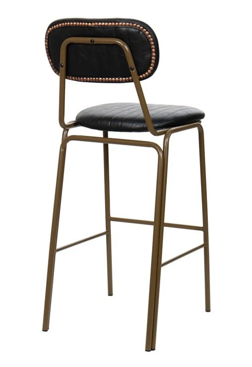 Taburete de bar vintage acero dorado y semi piel negro Jerald H75