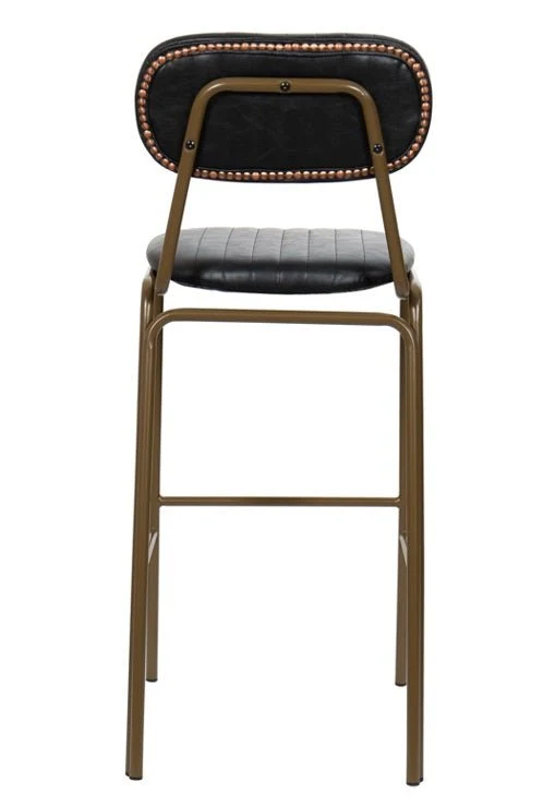Taburete de bar vintage acero dorado y semi piel negro Jerald H75