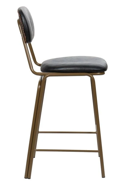 Taburete de bar vintage acero dorado y semi piel negro Jerald H65