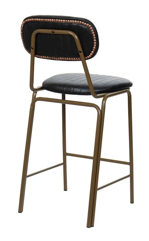 Taburete de bar vintage acero dorado y semi piel negro Jerald H65