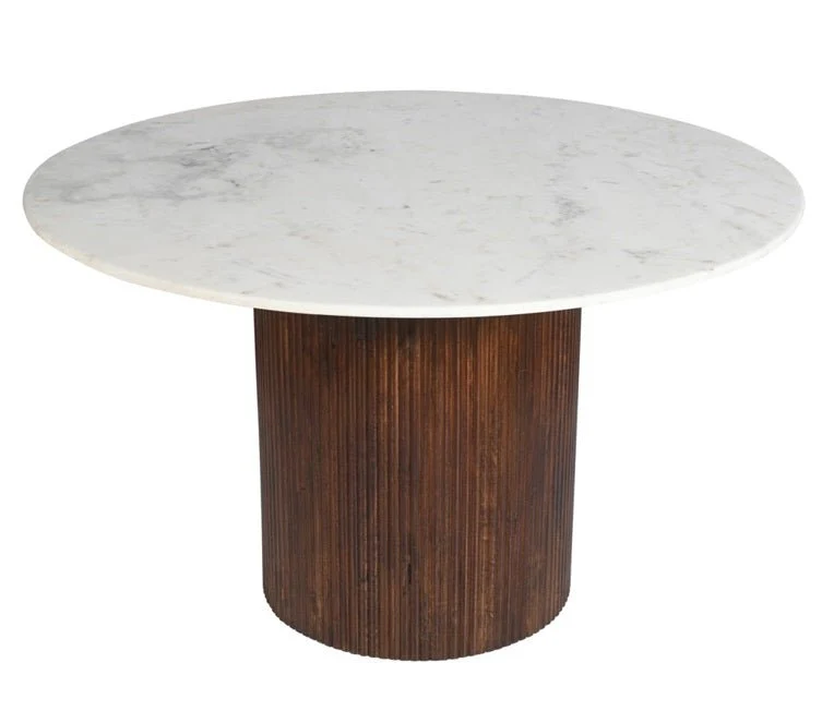 Mesa de comedor redonda 120-130 mármol y madera de mango Zahara