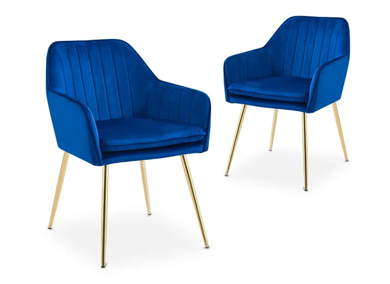 Set di 2 sedie EDWIGE in velluto blu con braccioli