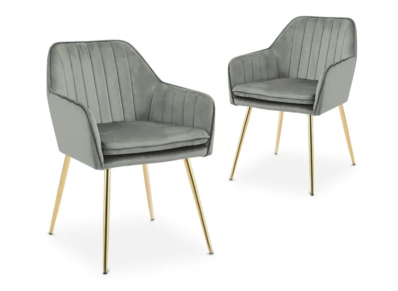 Set di 2 sedie EDWIGE in velluto grigio con braccioli
