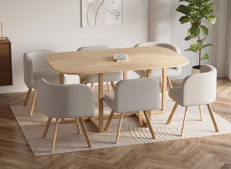 Set tavolo + 6 sedie da incasso beige FLEN XL