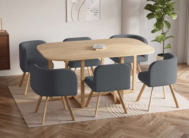 Set tavolo + 6 sedie da incasso grigie FLEN XL