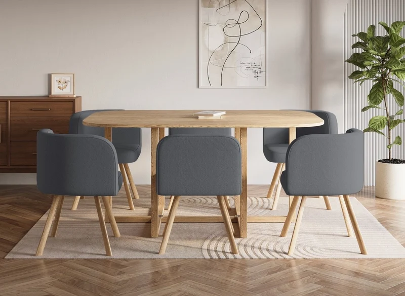 Set tavolo + 6 sedie da incasso grigie FLEN XL