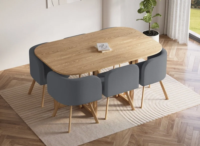 Set tavolo + 6 sedie da incasso grigie FLEN XL